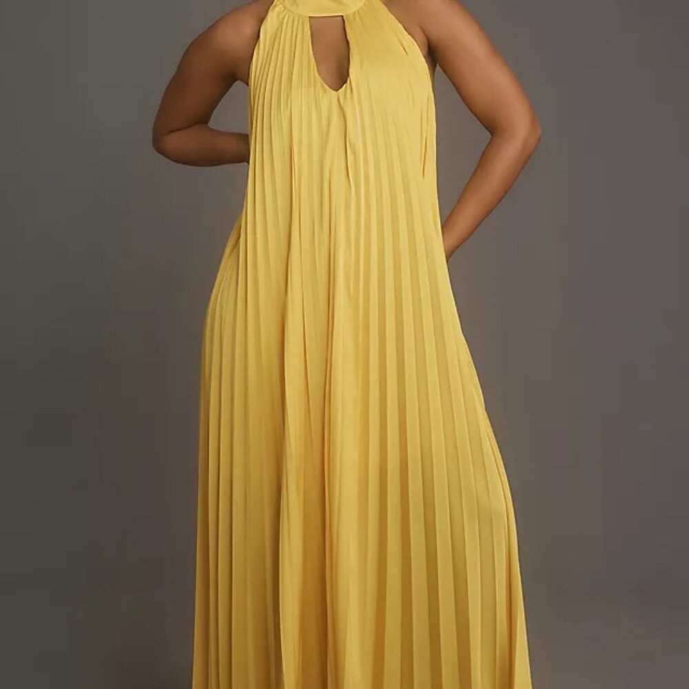 Anthropologie Hutch HALTER Pleated Maxi Dress S Yellow cruise euro desert sunset